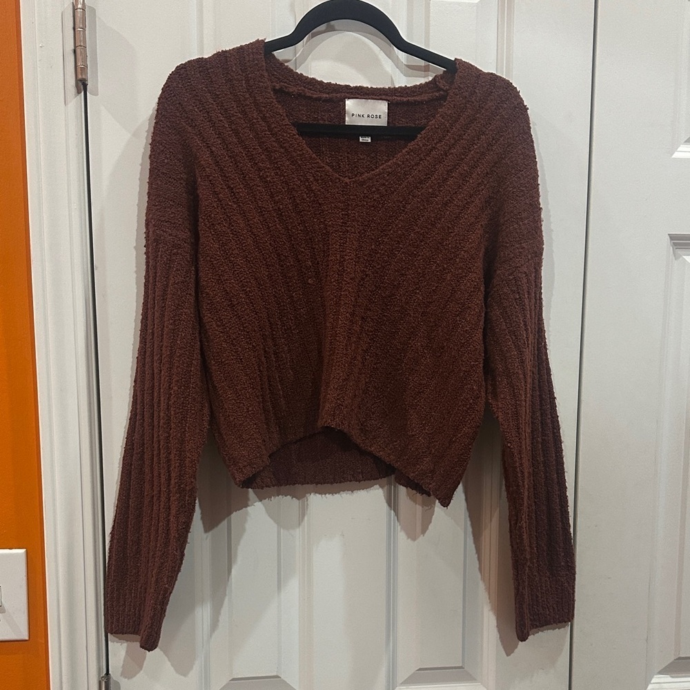 NWOT Pink Rose Chocolate V-Neck Sweater size M